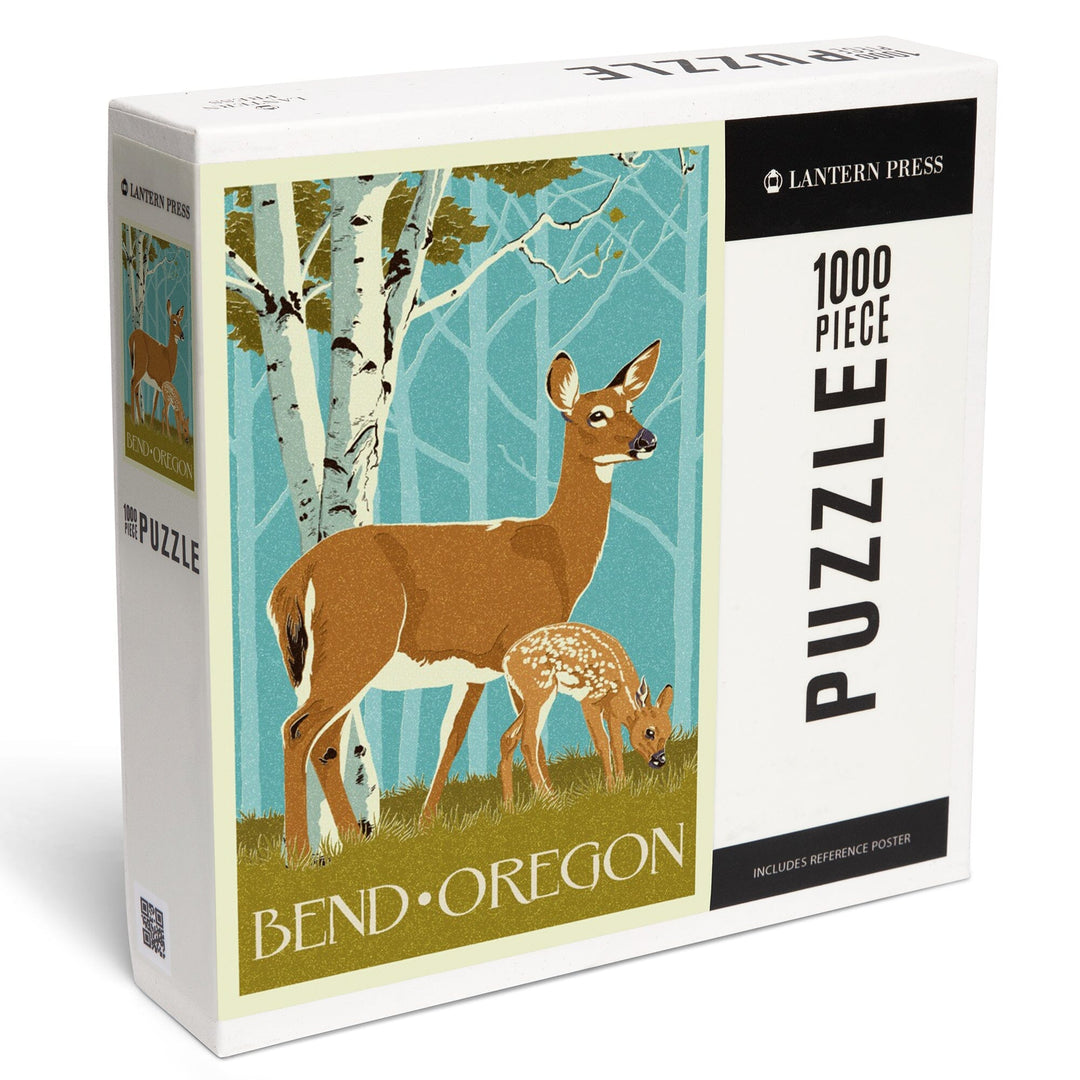 Bend, Oregon, Deer and Fawn, Letterpress, Jigsaw Puzzle Puzzle Lantern Press 
