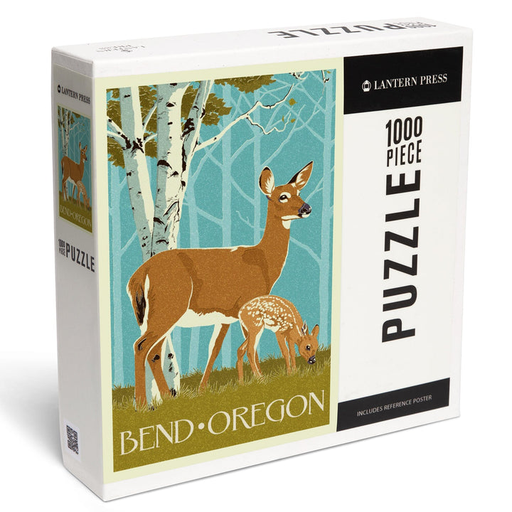 Bend, Oregon, Deer and Fawn, Letterpress, Jigsaw Puzzle Puzzle Lantern Press 