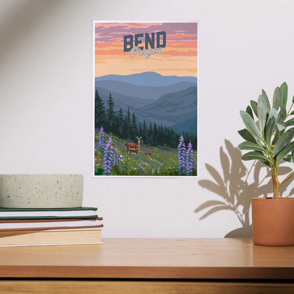 Bend, Oregon, Deer and Spring Flowers, Art & Giclee Prints Art Lantern Press 