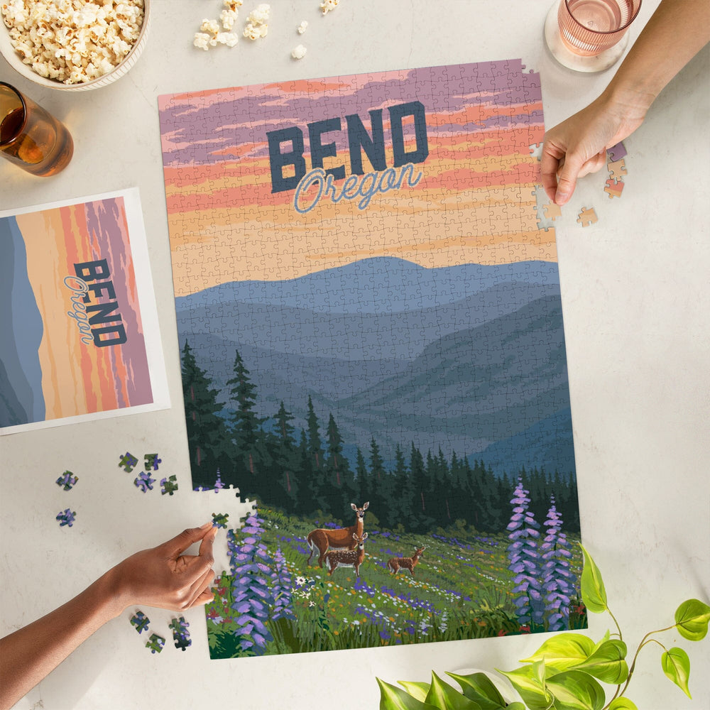 Bend, Oregon, Deer and Spring Flowers, Jigsaw Puzzle Puzzle Lantern Press 