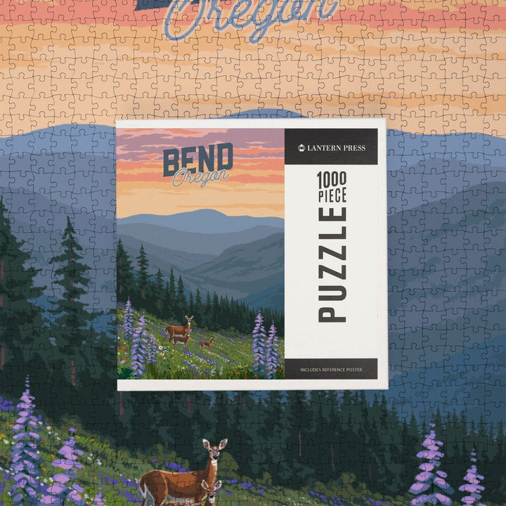 Bend, Oregon, Deer and Spring Flowers, Jigsaw Puzzle Puzzle Lantern Press 