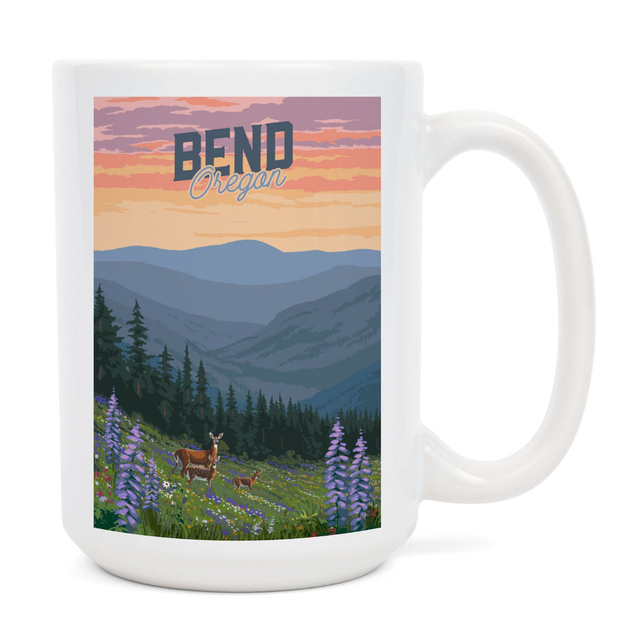 Bend, Oregon, Deer & Spring Flowers, Lantern Press Artwork, Ceramic Mug Mugs Lantern Press 