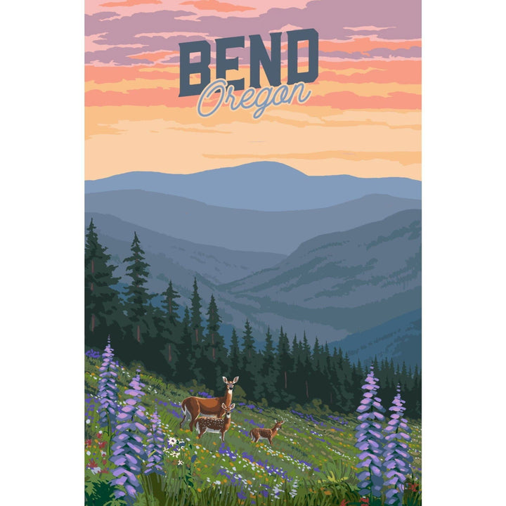 Bend, Oregon, Deer & Spring Flowers, Lantern Press Artwork, Stretched Canvas Canvas Lantern Press 