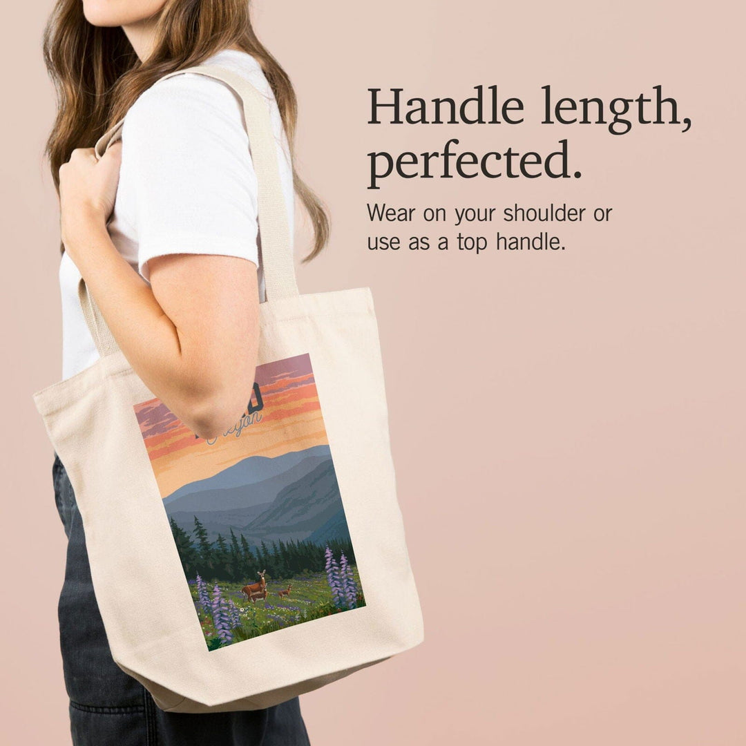 Bend, Oregon, Deer & Spring Flowers, Lantern Press Artwork, Tote Bag Totes Lantern Press 