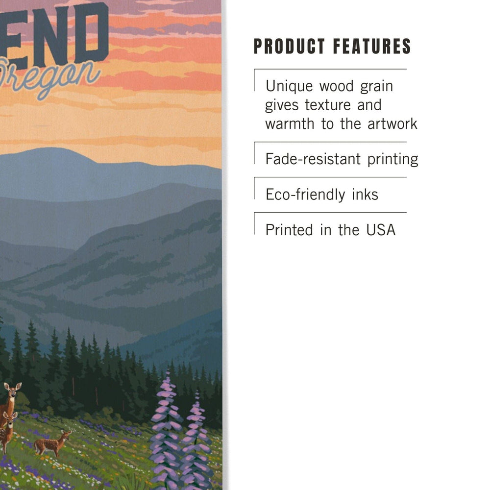 Bend, Oregon, Deer & Spring Flowers, Lantern Press Artwork, Wood Signs and Postcards Wood Lantern Press 