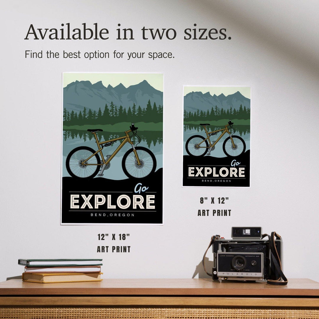 Bend, Oregon, Go Explore, Bike, Art & Giclee Prints Art Lantern Press 