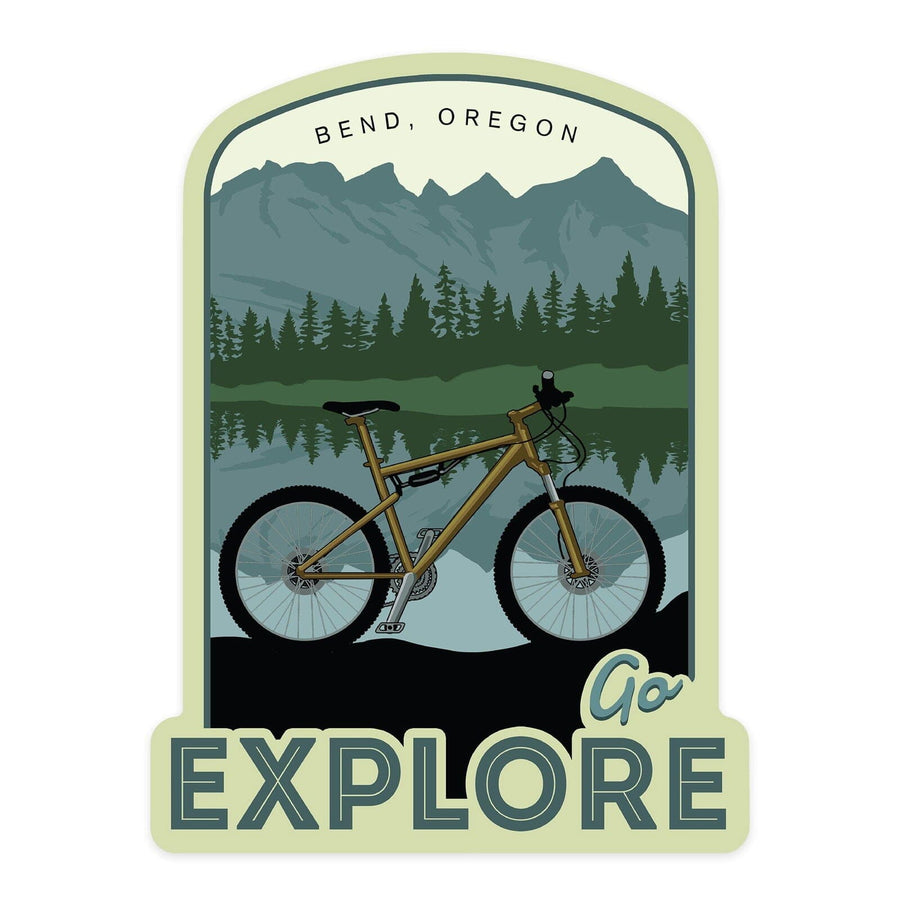 Bend, Oregon, Go Explore, Bike, Contour, Vinyl Sticker Sticker Lantern Press 