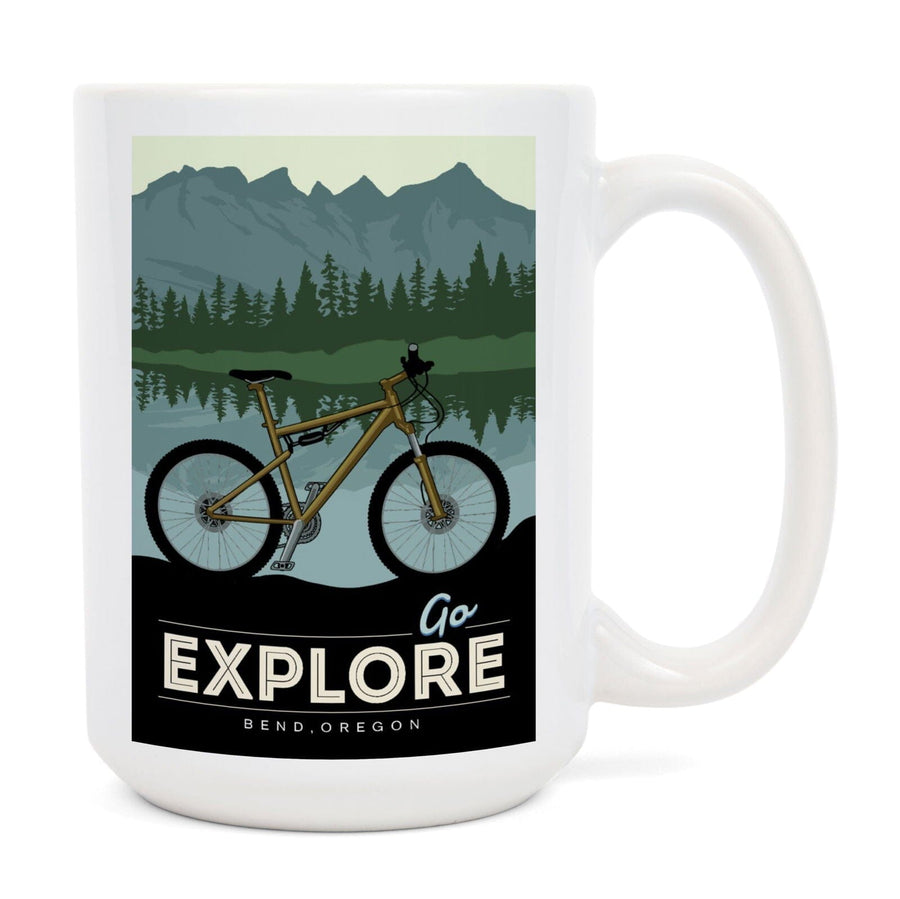 Bend, Oregon, Go Explore, Bike, Lantern Press Artwork, Ceramic Mug Mugs Lantern Press 
