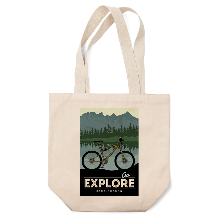 Bend, Oregon, Go Explore, Bike, Lantern Press Artwork, Tote Bag Totes Lantern Press 