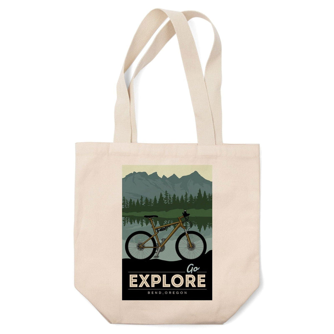 Bend, Oregon, Go Explore, Bike, Lantern Press Artwork, Tote Bag Totes Lantern Press 