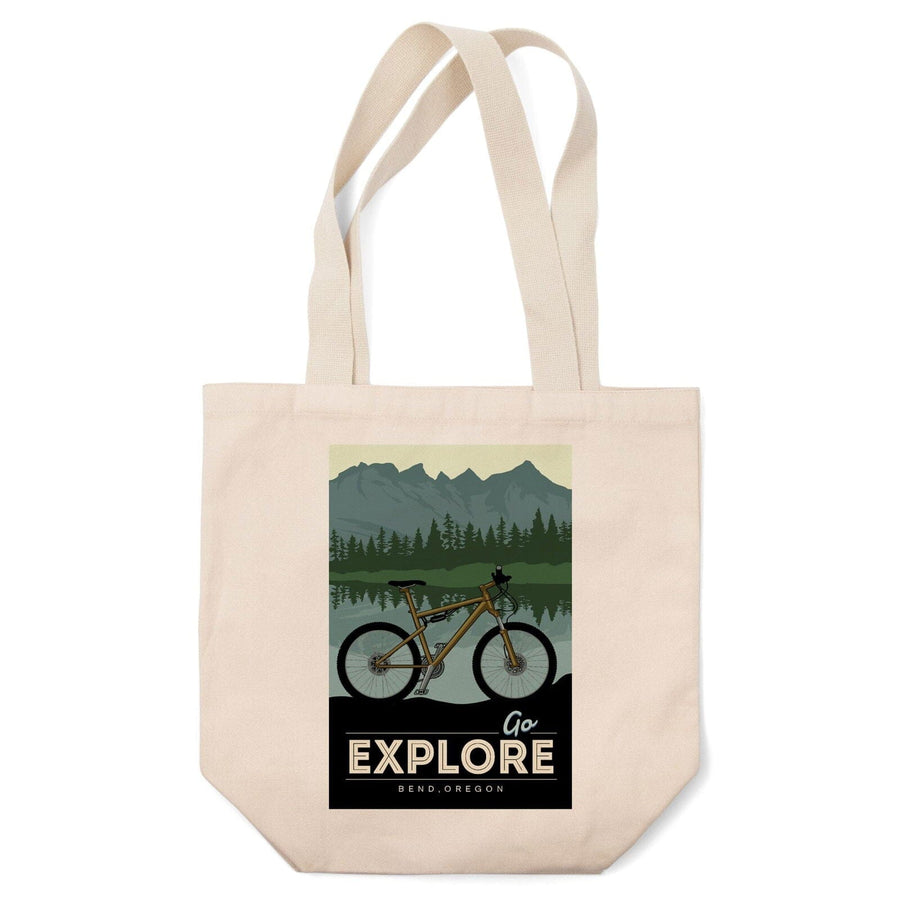 Bend, Oregon, Go Explore, Bike, Lantern Press Artwork, Tote Bag Totes Lantern Press 