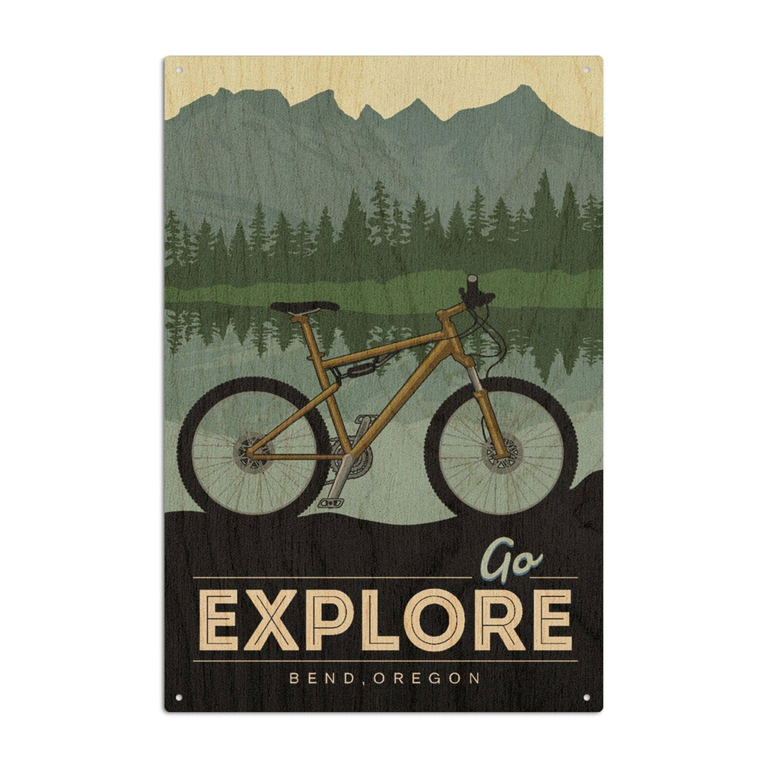 Bend, Oregon, Go Explore, Bike, Lantern Press Artwork, Wood Signs and Postcards Wood Lantern Press 10 x 15 Wood Sign 