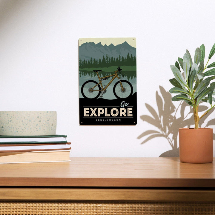 Bend, Oregon, Go Explore, Bike, Lantern Press Artwork, Wood Signs and Postcards Wood Lantern Press 