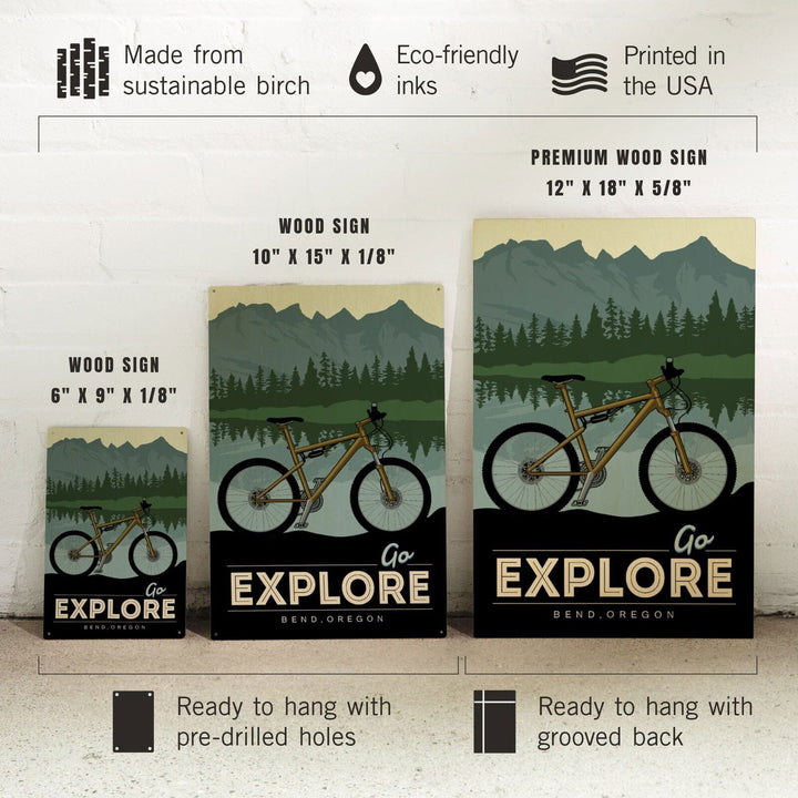 Bend, Oregon, Go Explore, Bike, Lantern Press Artwork, Wood Signs and Postcards Wood Lantern Press 