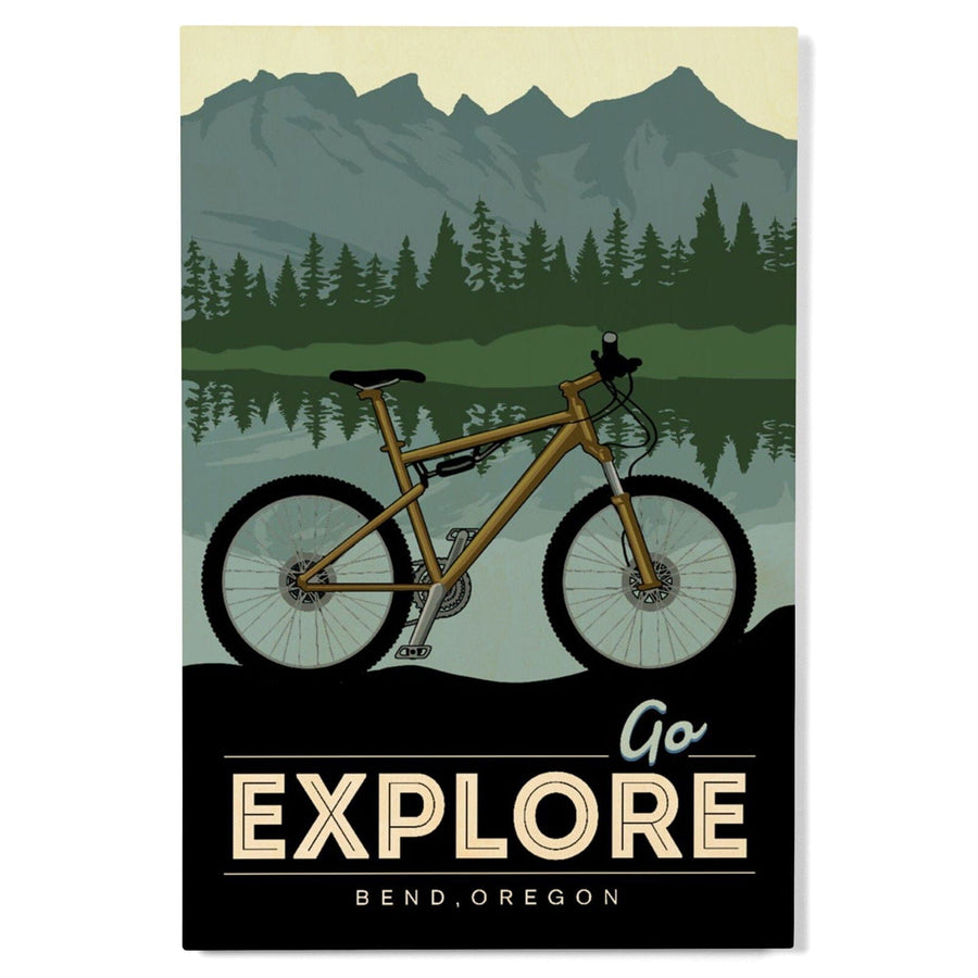 Bend, Oregon, Go Explore, Bike, Lantern Press Artwork, Wood Signs and Postcards Wood Lantern Press 