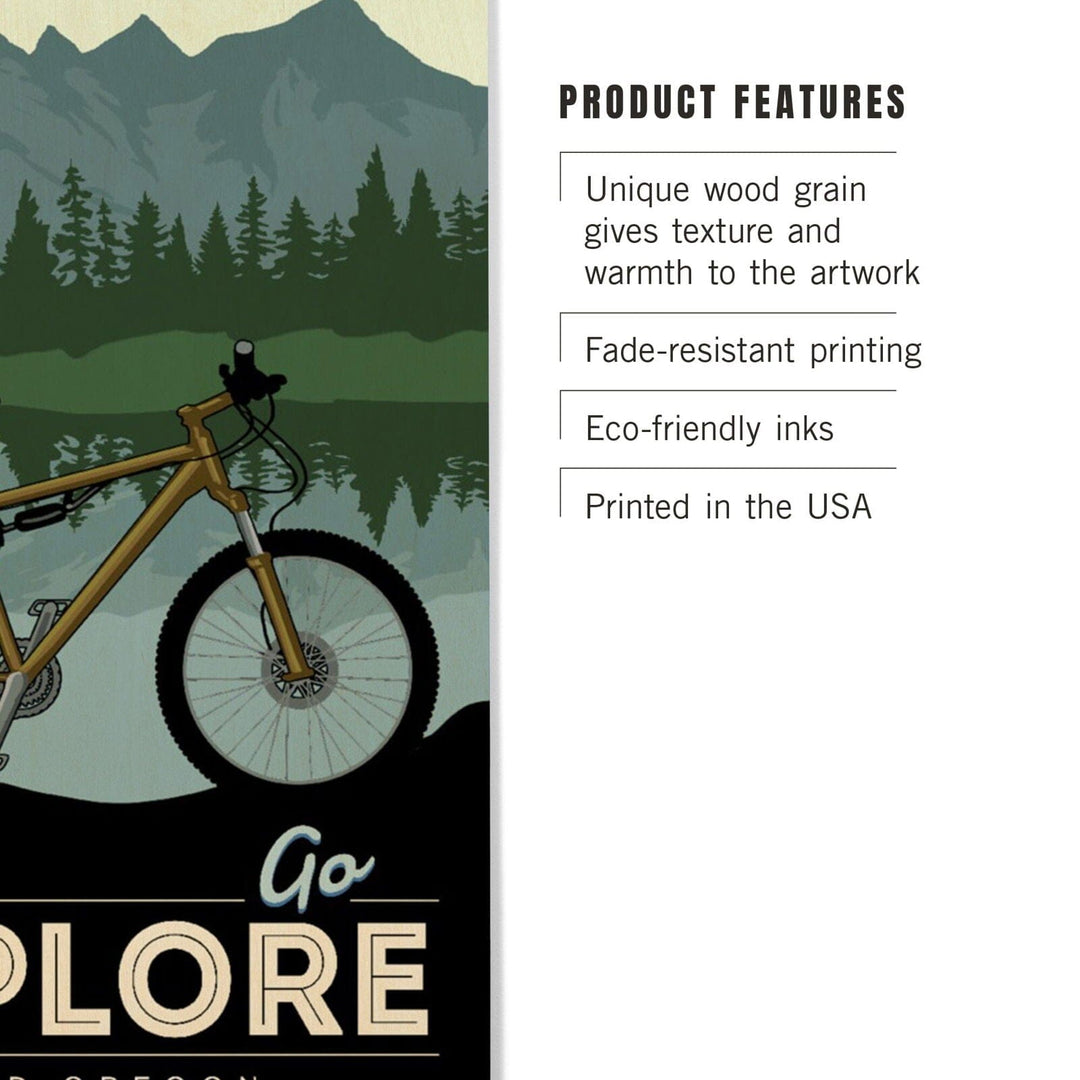 Bend, Oregon, Go Explore, Bike, Lantern Press Artwork, Wood Signs and Postcards Wood Lantern Press 