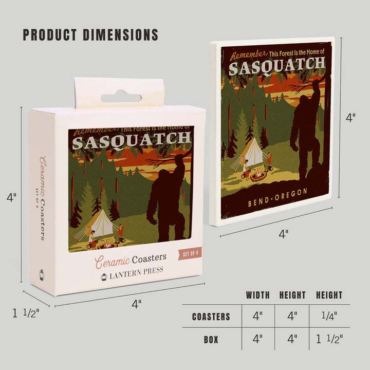 Bend, Oregon, Home of Sasquatch, Coasters Coasters Lantern Press 