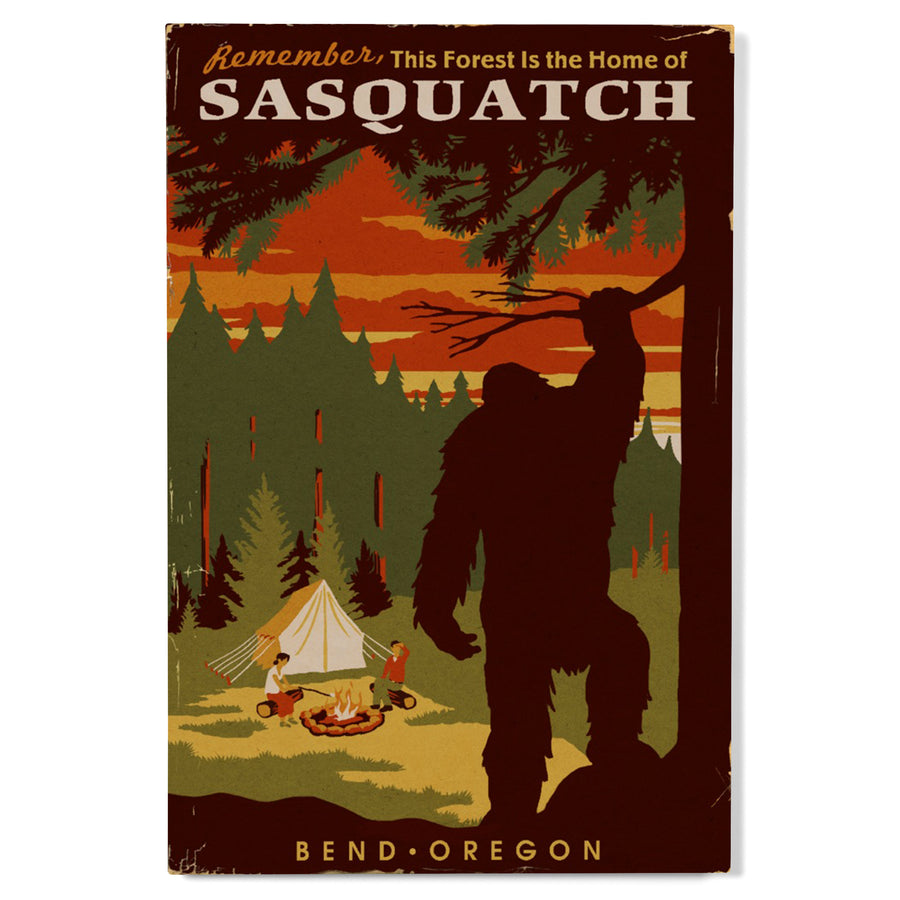 Bend, Oregon, Home of Sasquatch, Wood Signs and Postcards Wood Lantern Press 