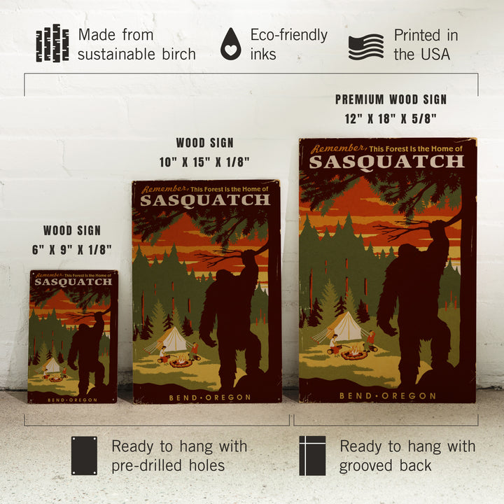 Bend, Oregon, Home of Sasquatch, Wood Signs and Postcards Wood Lantern Press 