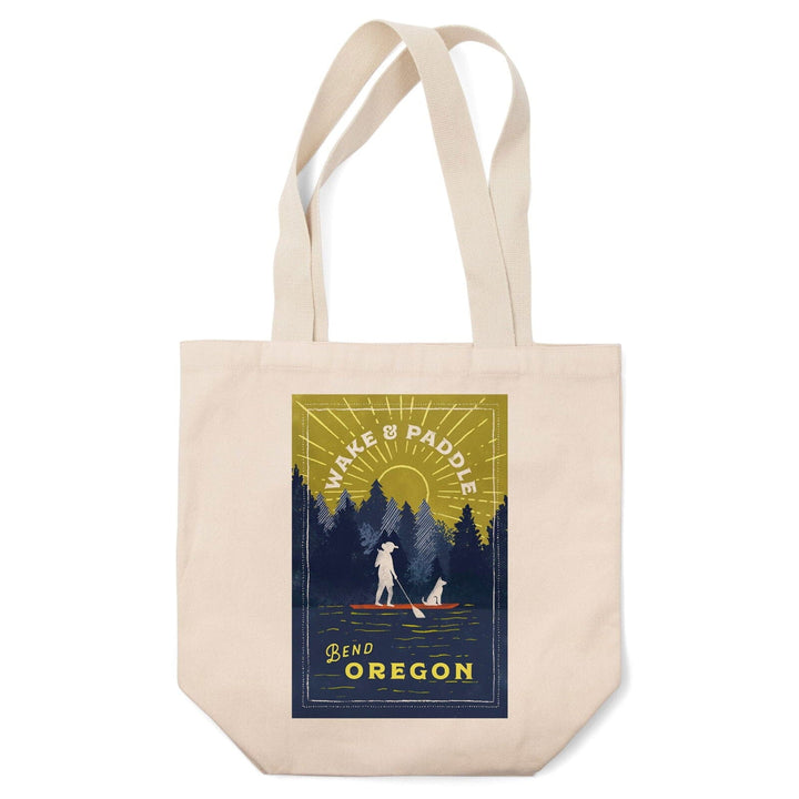 Bend, Oregon, Lake Life Series, Wake and Paddle, Landscape with Trees, Tote Bag Totes Lantern Press 