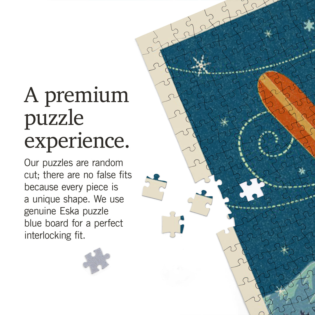 Bend, Oregon, Letterpress, Crossed Skis, Jigsaw Puzzle Puzzle Lantern Press 
