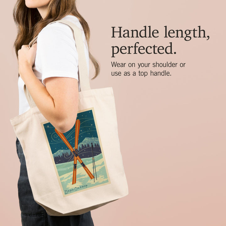 Bend, Oregon, Letterpress, Crossed Skis, Tote Bag Totes Lantern Press 