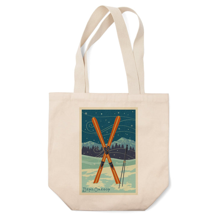 Bend, Oregon, Letterpress, Crossed Skis, Tote Bag Totes Lantern Press 