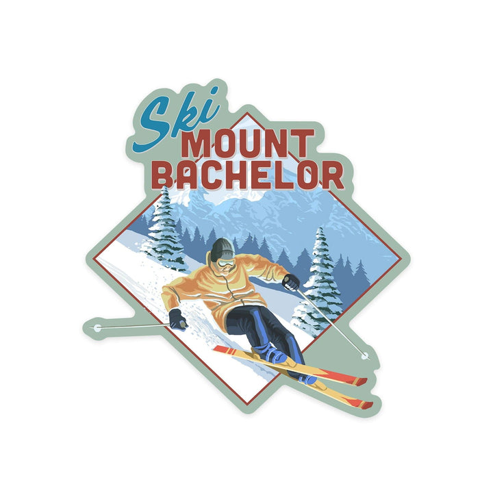 Bend, Oregon, Mount Bachelor, Downhill Skier, Contour, Vinyl Sticker Sticker Lantern Press 