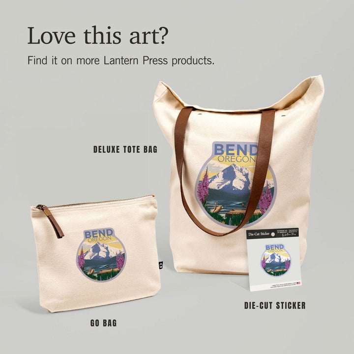 Bend, Oregon, Mountain and Lake Scene, Contour, Vinyl Sticker Sticker Lantern Press 