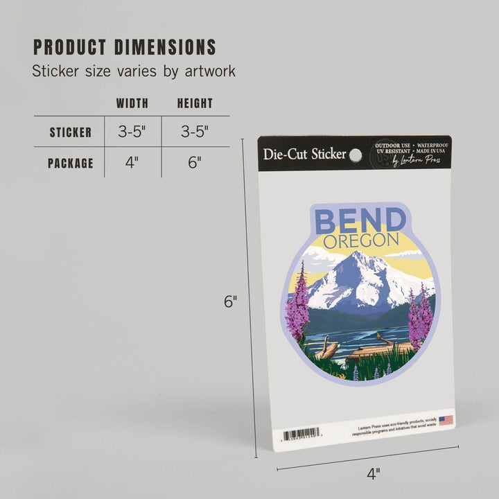 Bend, Oregon, Mountain and Lake Scene, Contour, Vinyl Sticker Sticker Lantern Press 