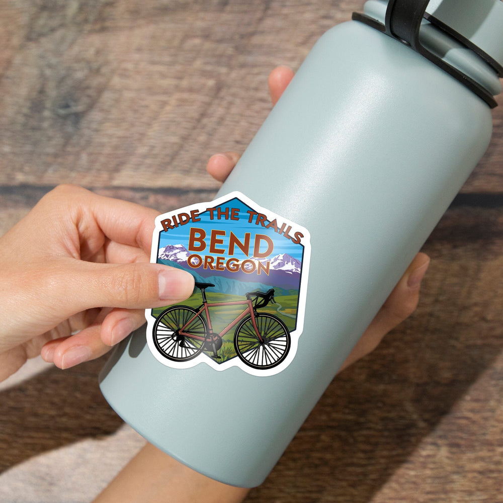 Bend, Oregon, Mountain Bike Scene, Contour, Lantern Press Artwork, Vinyl Sticker Sticker Lantern Press 