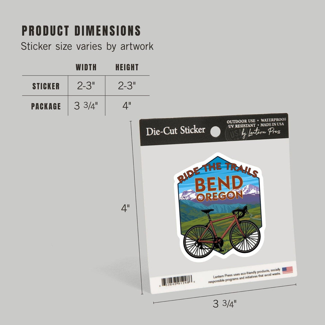 Bend, Oregon, Mountain Bike Scene, Contour, Lantern Press Artwork, Vinyl Sticker Sticker Lantern Press 