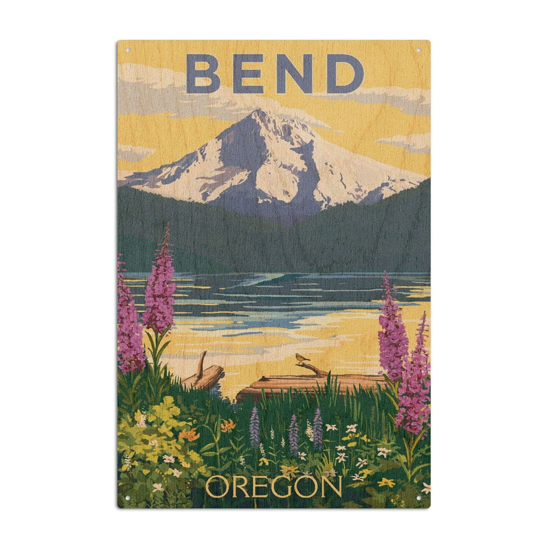 Bend, Oregon, Mountain & Lake Scene, Lantern Press Artwork, Wood Signs and Postcards Wood Lantern Press 10 x 15 Wood Sign 