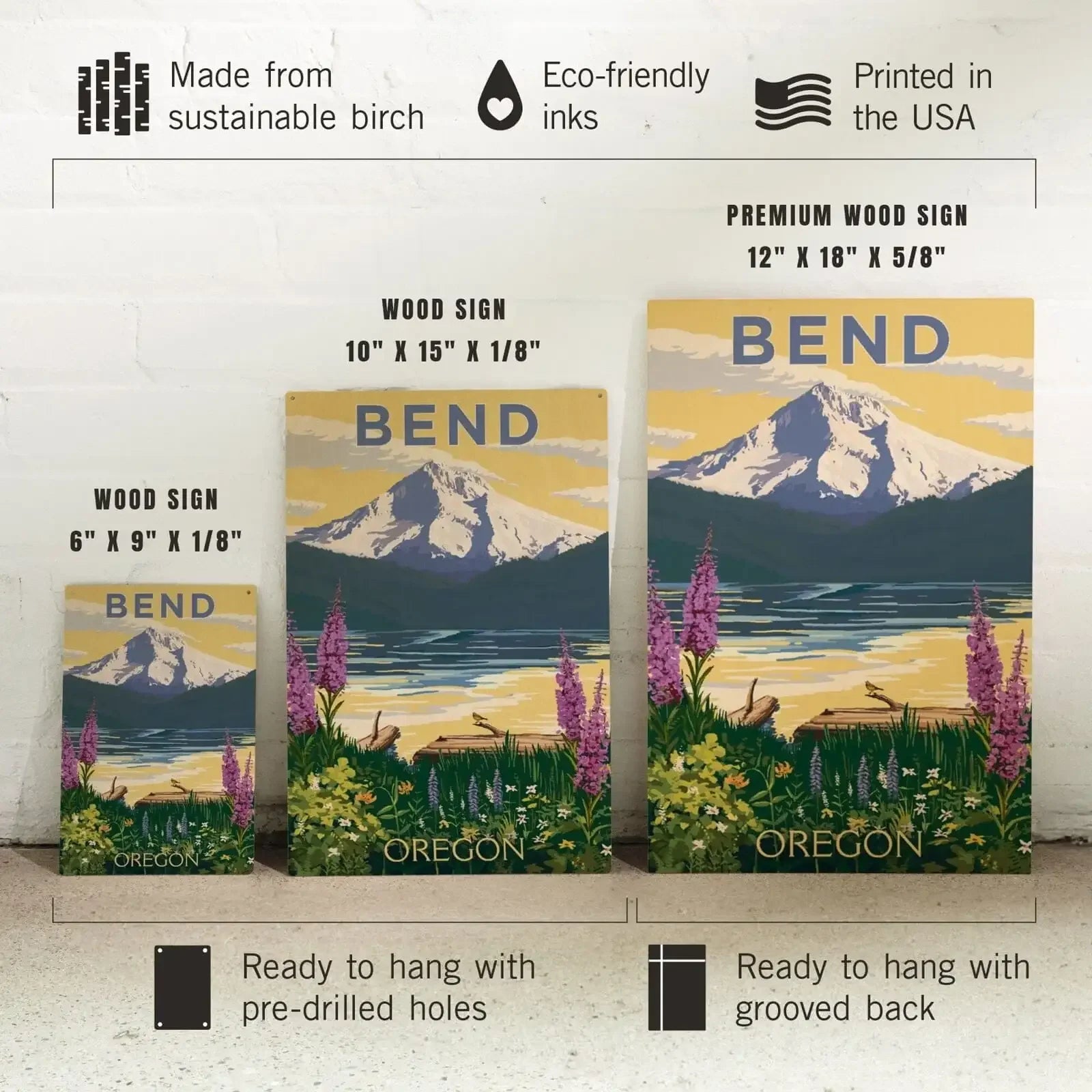 Bend, Oregon, Mountain & Lake Scene, Lantern Press Artwork wood