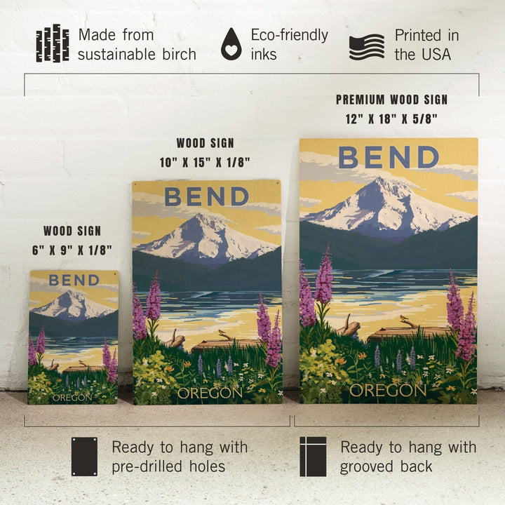 Bend, Oregon, Mountain & Lake Scene, Lantern Press Artwork, Wood Signs and Postcards Wood Lantern Press 