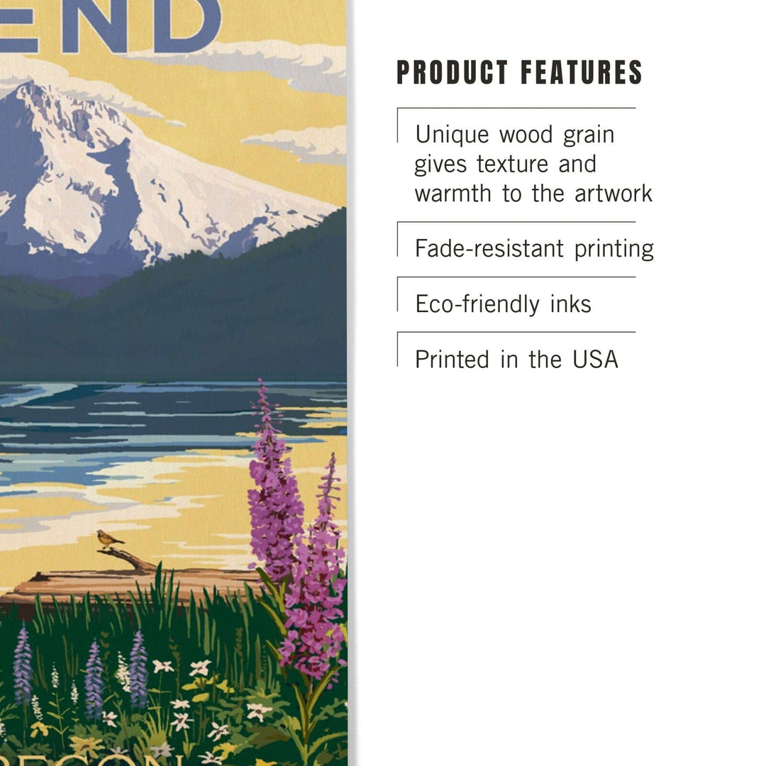 Bend, Oregon, Mountain & Lake Scene, Lantern Press Artwork, Wood Signs and Postcards Wood Lantern Press 