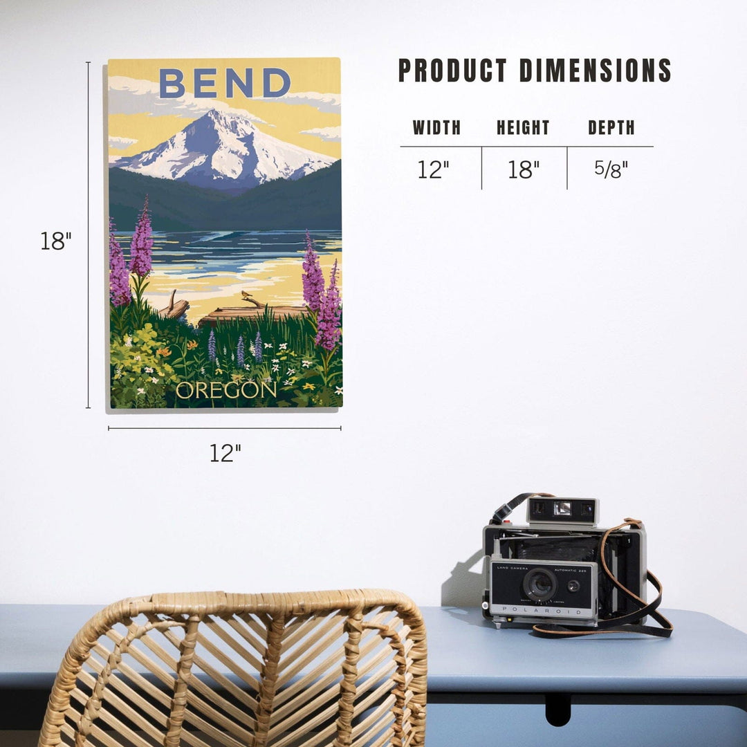 Bend, Oregon, Mountain & Lake Scene, Lantern Press Artwork, Wood Signs and Postcards Wood Lantern Press 