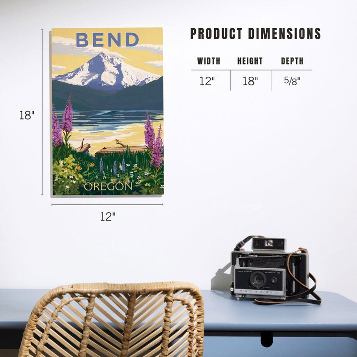 Bend, Oregon, Mountain & Lake Scene, Lantern Press Artwork, Wood Signs and Postcards Wood Lantern Press 