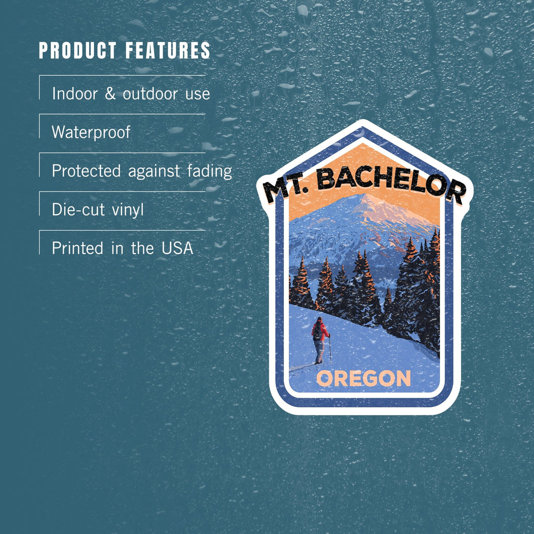 Bend, Oregon, Mt. Bachelor and Skier, Contour, Lantern Press Artwork, Vinyl Sticker Sticker Lantern Press 
