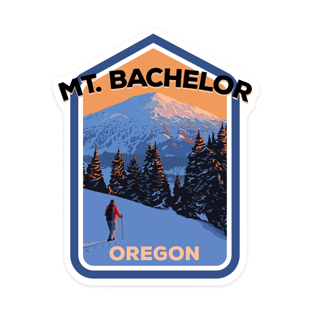 Bend, Oregon, Mt. Bachelor and Skier, Contour, Lantern Press Artwork, Vinyl Sticker Sticker Lantern Press 