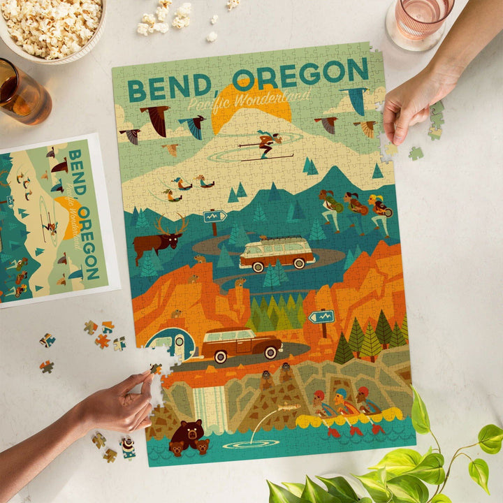 Bend, Oregon, Pacific Wonderland, Geometric, Jigsaw Puzzle Puzzle Lantern Press 