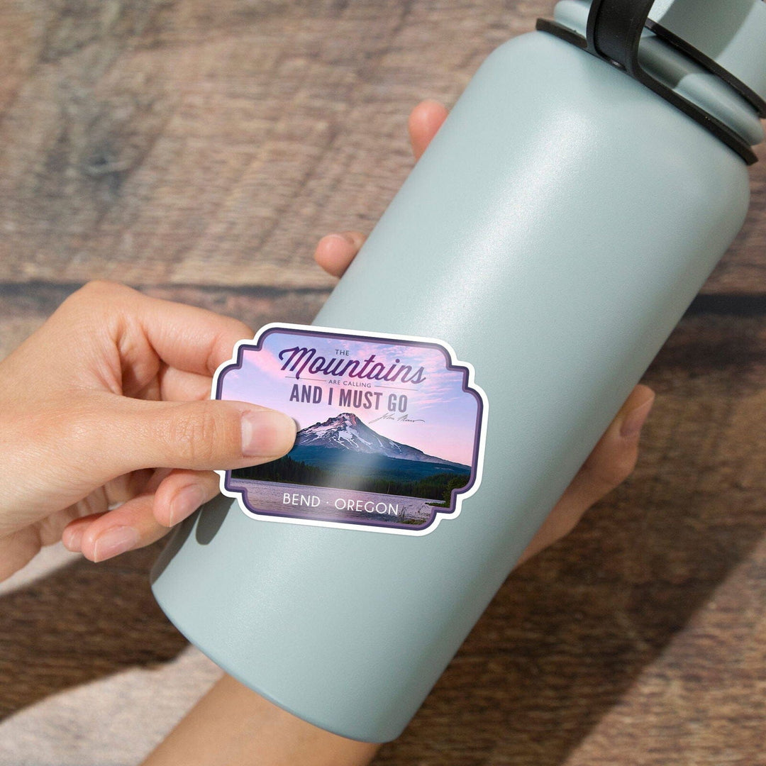 Bend, Oregon, Purple Sunset and Peak, The Mountains are Calling, Contour, Vinyl Sticker Sticker Lantern Press 