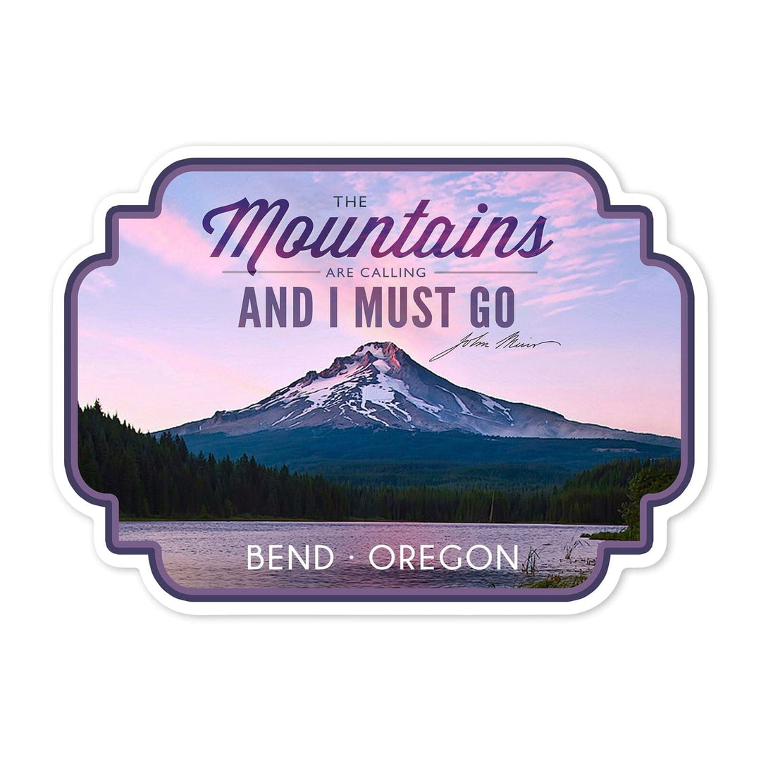 Bend, Oregon, Purple Sunset and Peak, The Mountains are Calling, Contour, Vinyl Sticker Sticker Lantern Press 