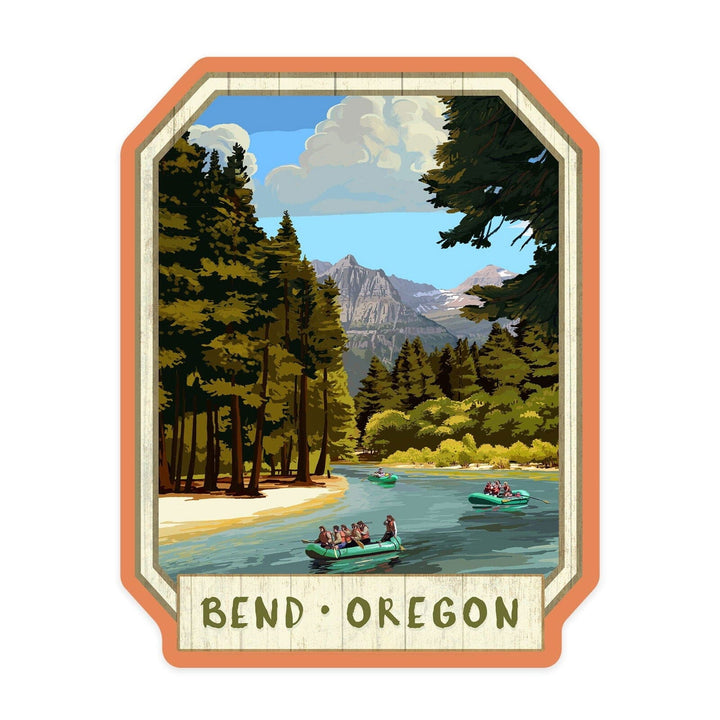 Bend, Oregon, River Rafting, Contour, Vinyl Sticker Sticker Lantern Press 