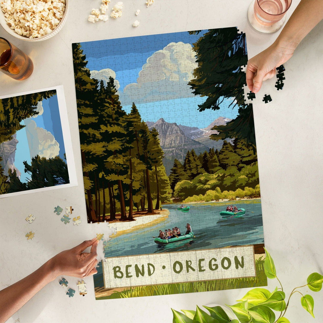 Bend, Oregon, River Rafting, Jigsaw Puzzle Puzzle Lantern Press 