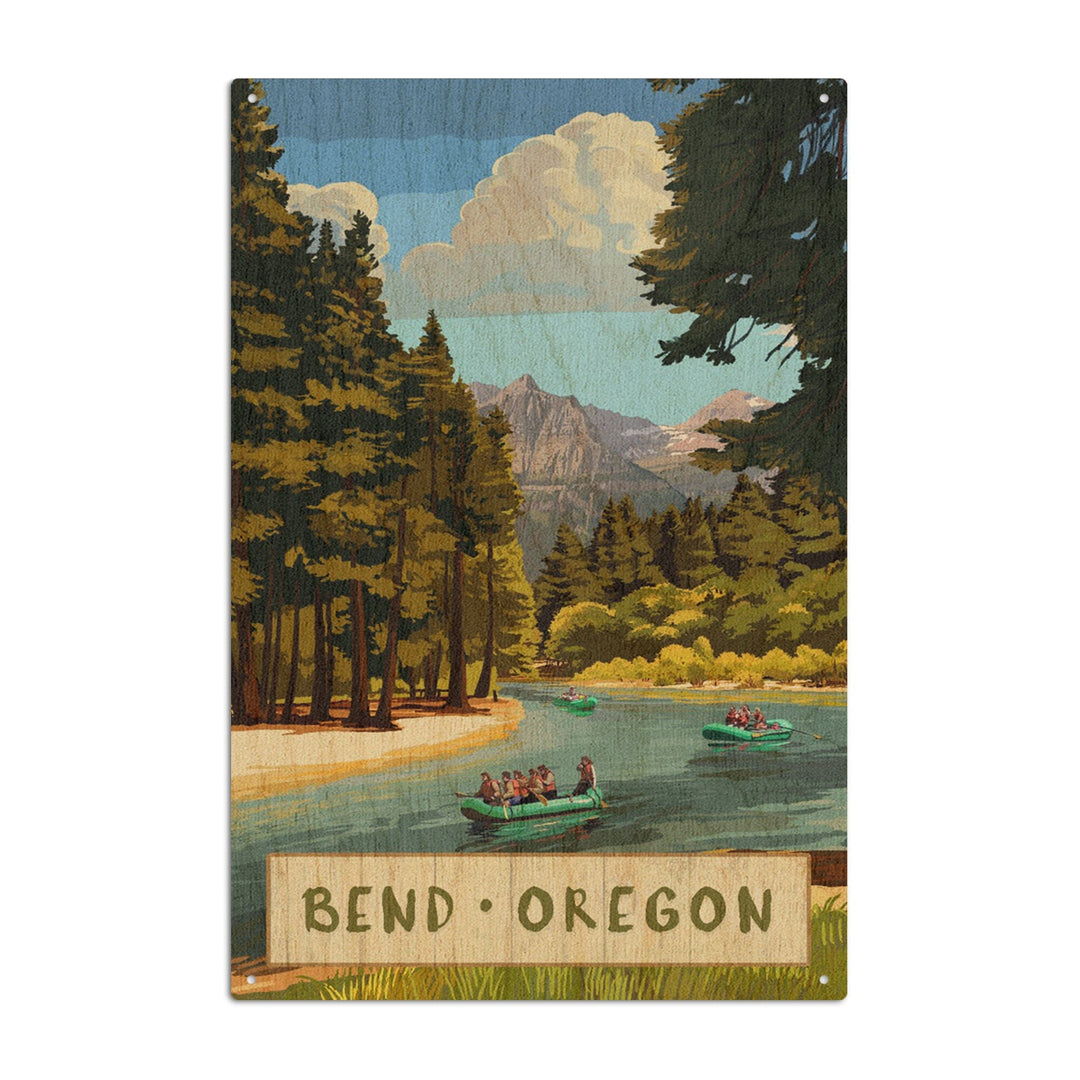 Bend, Oregon, River Rafting, Lantern Press Artwork, Wood Signs and Postcards Wood Lantern Press 10 x 15 Wood Sign 