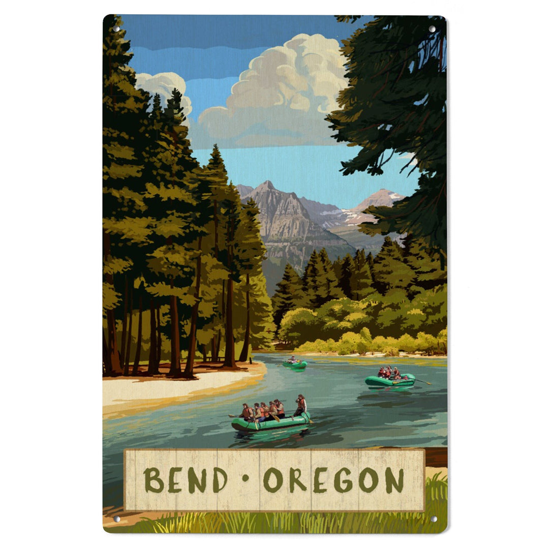 Bend, Oregon, River Rafting, Lantern Press Artwork, Wood Signs and Postcards Wood Lantern Press 
