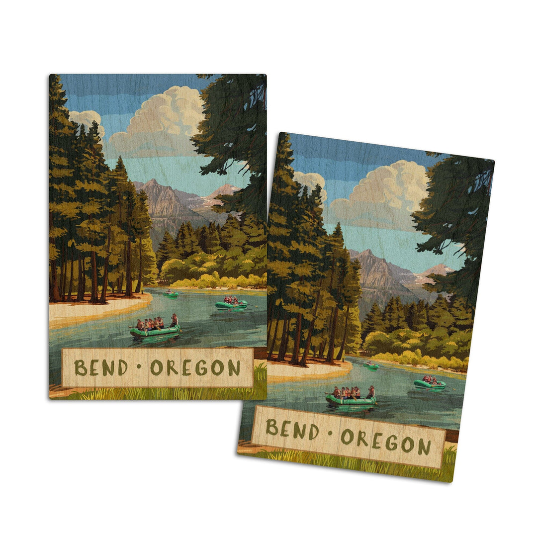 Bend, Oregon, River Rafting, Lantern Press Artwork, Wood Signs and Postcards Wood Lantern Press 4x6 Wood Postcard Set 