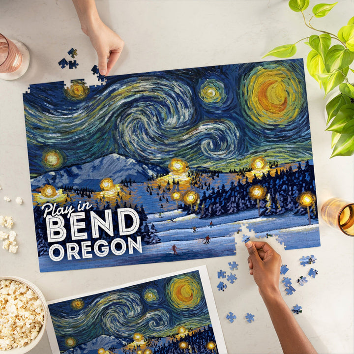 Bend, Oregon, Ski Resort with Mountain, Starry Night, Jigsaw Puzzle Puzzle Lantern Press 
