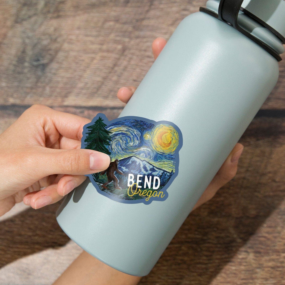 Bend, Oregon, Starry Night, Bigfoot, Contour, Vinyl Sticker Sticker Lantern Press 